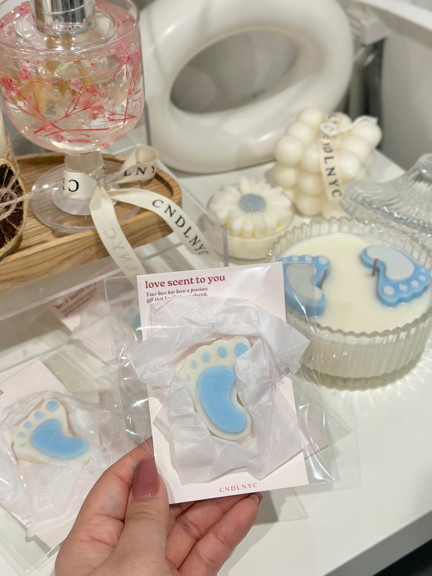 CNDLNYC | Baby Footsteps Candle - Baby Shower, Newborn Gift